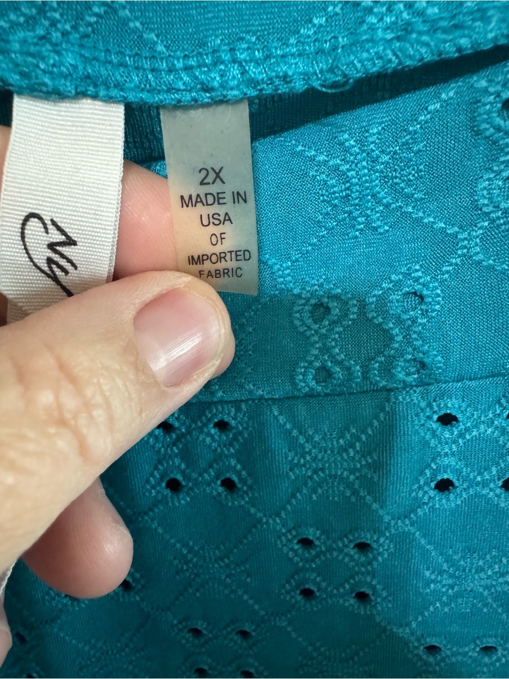 NY Collection Woman Teal Blue Cold Shoulder Eyelet Sharkbite Tunic Top Dress 2X - Picture 3 of 7